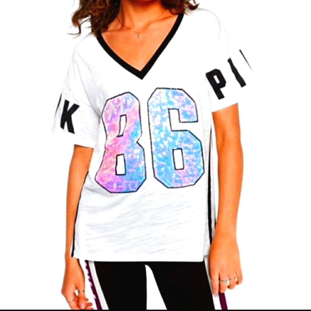 VS PINK Irredescent sequin bling tee